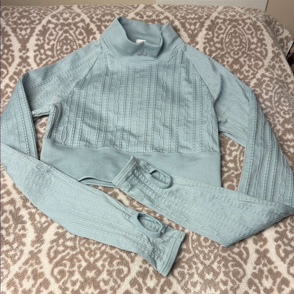 ALO Yoga Sage Green Cable Knit Turtleneck Sweater